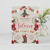 Invitation Blanc Vert Rouge Charro Quinceanera Papado Picado (Debout devant)