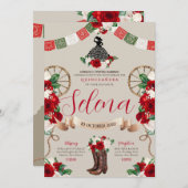 Invitation Blanc Vert Rouge Charro Quinceanera Papado Picado (Devant / Derrière)