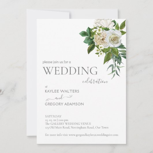 Invitation Blanc vert rustique rose mariage inviter modèle (Devant)