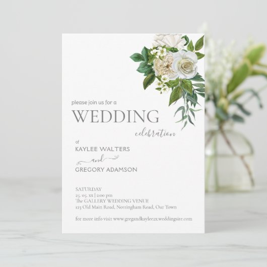 Invitation Blanc vert rustique rose mariage inviter modèle (Debout devant)