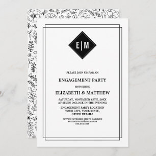 Invitation BLANCHE   Black Floral Engagement Party