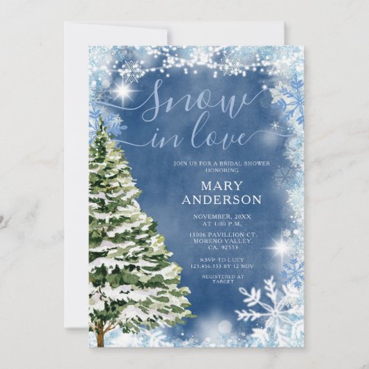 Invitation Blanche Bleu neige en amour Fête des mariées À feu (Devant)