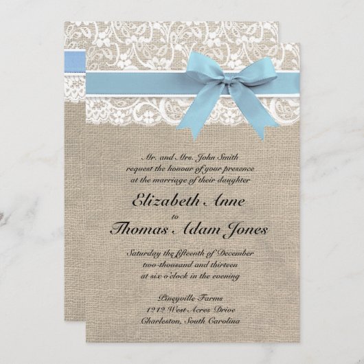 Invitation blanche Capri de mariage de dentelle et (Devant / Derrière)