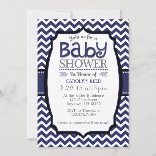 Invitation blanche de baby shower de Chevron de (Devant)