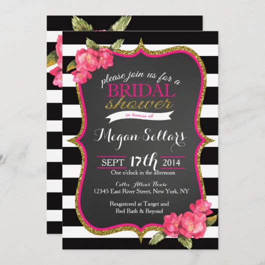 Invitation blanche de Fête de la mariée de noir (Devant / Derrière)