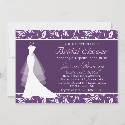 Invitation blanche de Fête de la mariée de robe de (Devant)