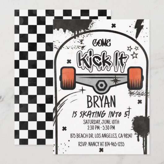 Invitation blanche de skateboard (Devant / Derrière)