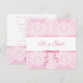 Invitation Blanche dentelle rose satin C'est un Baby shower d (Devant / Derrière)