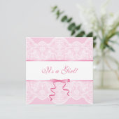 Invitation Blanche dentelle rose satin C'est un Baby shower d (Debout devant)