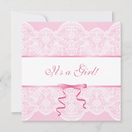 Invitation Blanche dentelle rose satin C'est un Baby shower d (Devant)