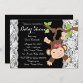 Invitation Blanche dentelle singe bébé fille douche (Devant / Derrière)