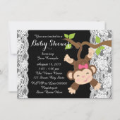 Invitation Blanche dentelle singe bébé fille douche (Devant)