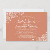 Invitation Blanche dentelle Terracotta Coral Elégante Fête de (Devant)