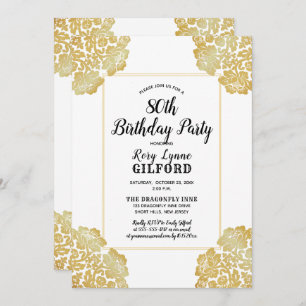 Invitation BLANCHE   Gold Victorian Lace 80th Birthday Party