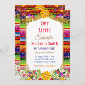 Invitation Blanche mexicaine couleur or Fiesta florale (Devant / Derrière)