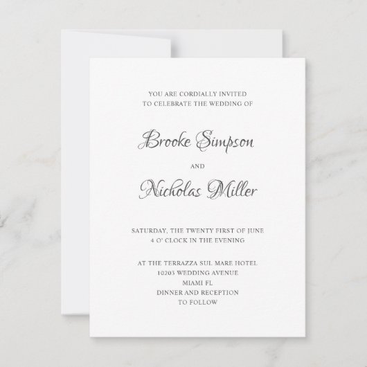 Invitation BLANCHE | NUMÉRIQUE Simple Élégant Mariage minimal (Devant)