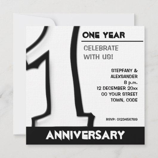 Invitation blanche pour le premier anniversaire Si (Devant)
