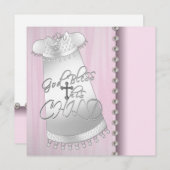 Invitation blanche rose de baptême de bébé de (Devant / Derrière)