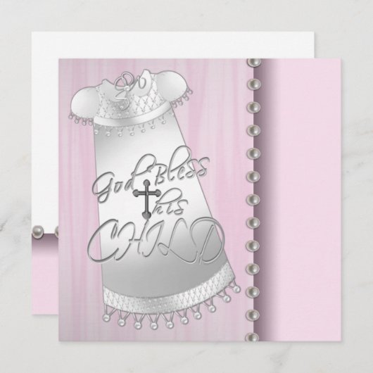 Invitation blanche rose de baptême de bébé de (Devant / Derrière)