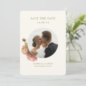 Invitation BLANCHE | Rose vert olive moderne Sauvez la date (Debout devant)