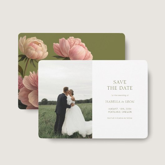 Invitation BLANCHE | Rose vert olive moderne Sauvez la date