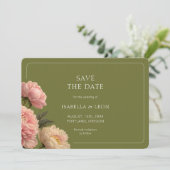 Invitation BLANCHE | Rose vert olive moderne Sauvez la date (Debout devant)