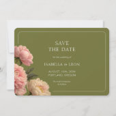 Invitation BLANCHE | Rose vert olive moderne Sauvez la date (Devant)