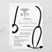 Invitation Blancs Black RN Nursing School Graduation Party (Devant / Derrière)