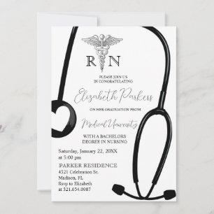 Invitation Blancs Black RN Nursing School Graduation Party