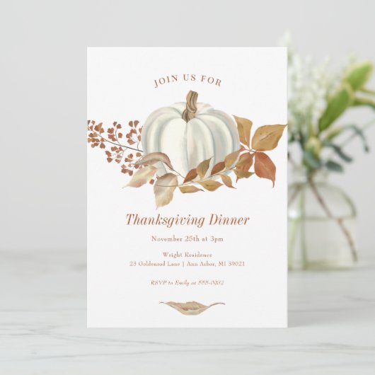 Invitation Blancs Citrouille Automne part Thanksgiving (Debout devant)