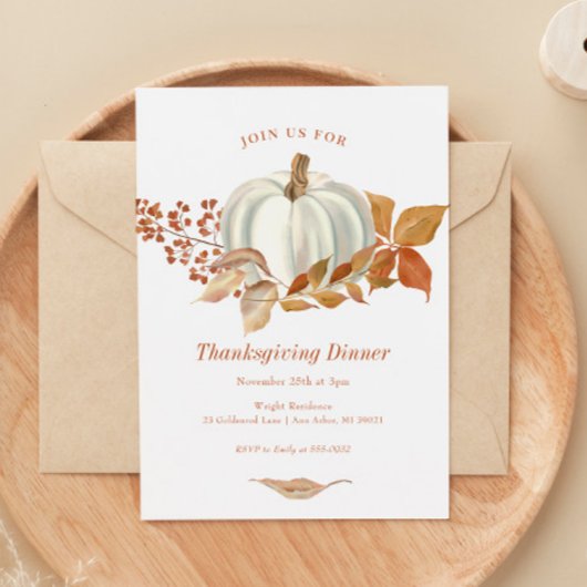 Invitation Blancs Citrouille Automne part Thanksgiving