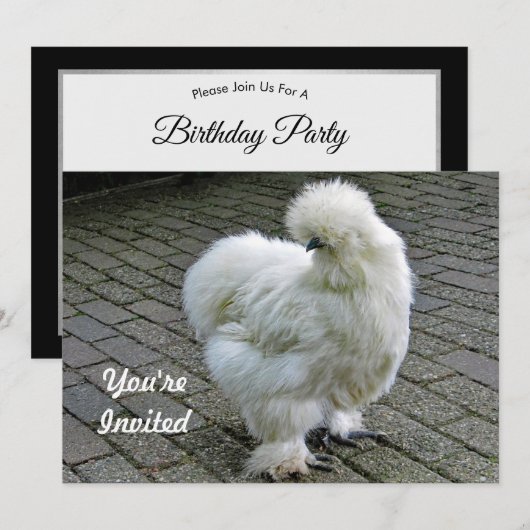 Invitation Blancs de poulet Silkie photo Anniversaire (Devant / Derrière)