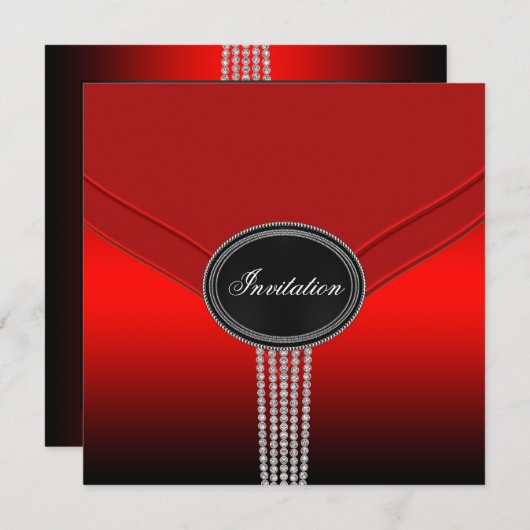 Invitation Blancs Diamond Rouge Noir Cravate (Devant / Derrière)