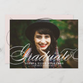 Invitation Blancs Élégant Script Photo Graduation (Devant / Derrière)