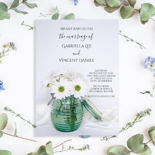 Invitation Blancs en bleu Jar Vase Mariage