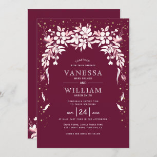 Invitation Blancs en cascade guirlande bordeaux mariage