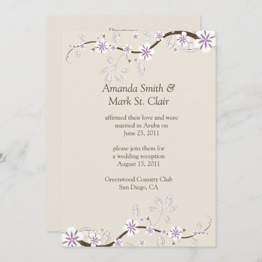 Invitation Blancs et fleurs de lavande sur Mariage Ecru Post (Devant / Derrière)