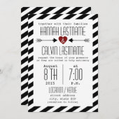 Invitation Blancs et Noirs Mariages - Coeur rouge + Flèches (Devant / Derrière)