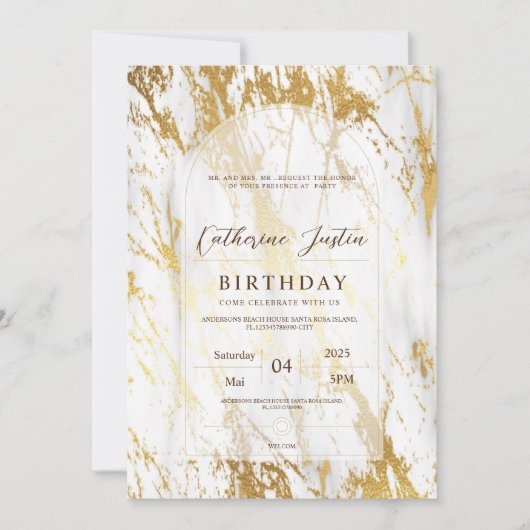 Invitation Blancs et or Elegant Luxe Marbre chic (Devant)