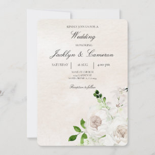 Invitation Blancs et verts Floral Mariage beige