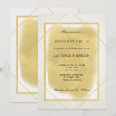 Invitation Blancs ivoire faux or encadré fête d'anniversaire (Devant / Derrière)