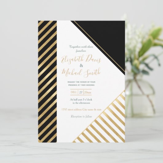 Invitation Blancs Noir Géométrique Or Grilles Design moderne (Debout devant)