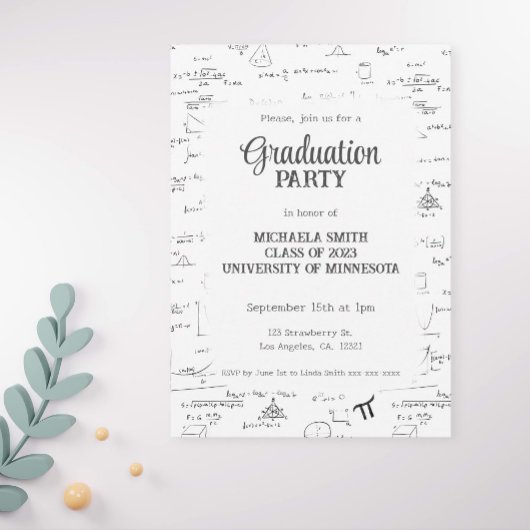 Invitation Blancs Noir Lettering Mathématiques Graduation
