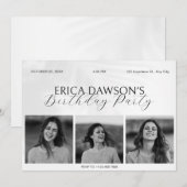 Invitation Blancs noir minimaliste photo anniversaire (Devant / Derrière)