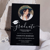 Invitation Blancs noir script photo graduation