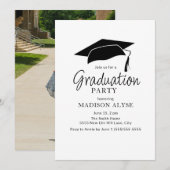 Invitation Blancs noirs Casquette photo Graduation (Devant / Derrière)
