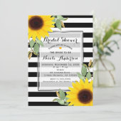 Invitation Blancs Noirs Coin Fleurs de soleil Floral Chic (Debout devant)