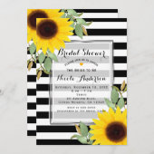 Invitation Blancs Noirs Coin Fleurs de soleil Floral Chic (Devant / Derrière)