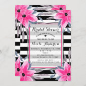 Invitation Blancs noirs et blancs Pink Floral Moderne Botaniq (Devant / Derrière)