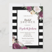 Invitation Blancs noirs Fête des mariées florale (Devant)